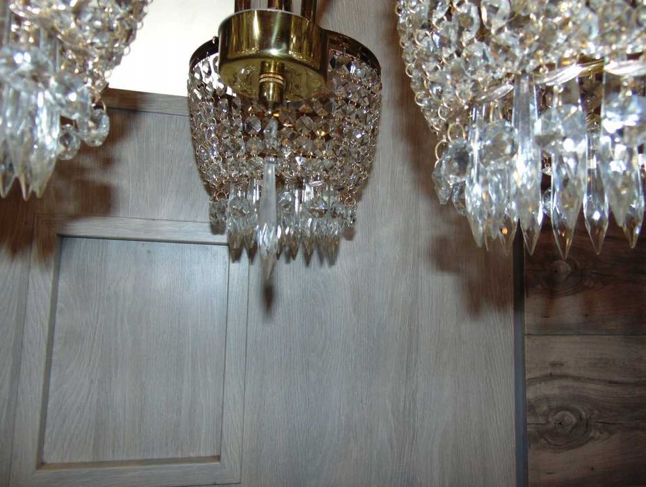 Żyrandol piętrowy z kryształkami szklanymi,vintage