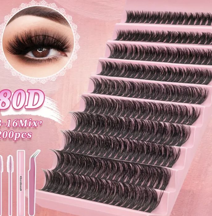 набор ресницы пучки с клеем