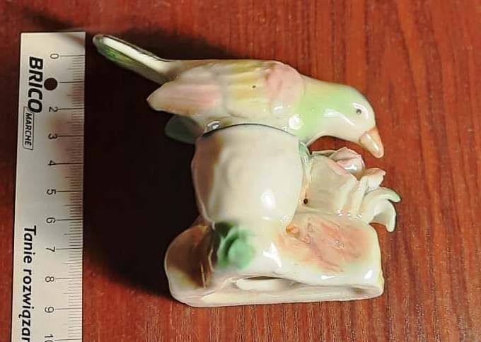 Figurka i świecznik ceramiczny - PTAKI , wys. 9cm i 8cm, vintage, PRL