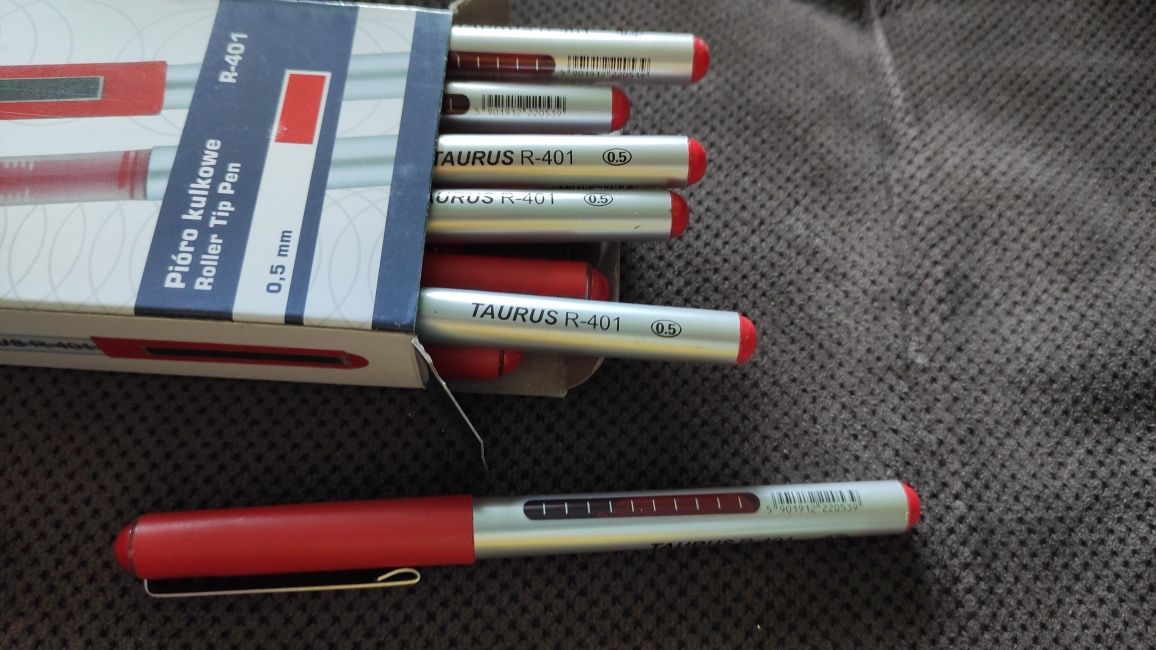 Czerwone długopisy 12 Pióro kulkowe Taurus R-401 szkolny zestaw