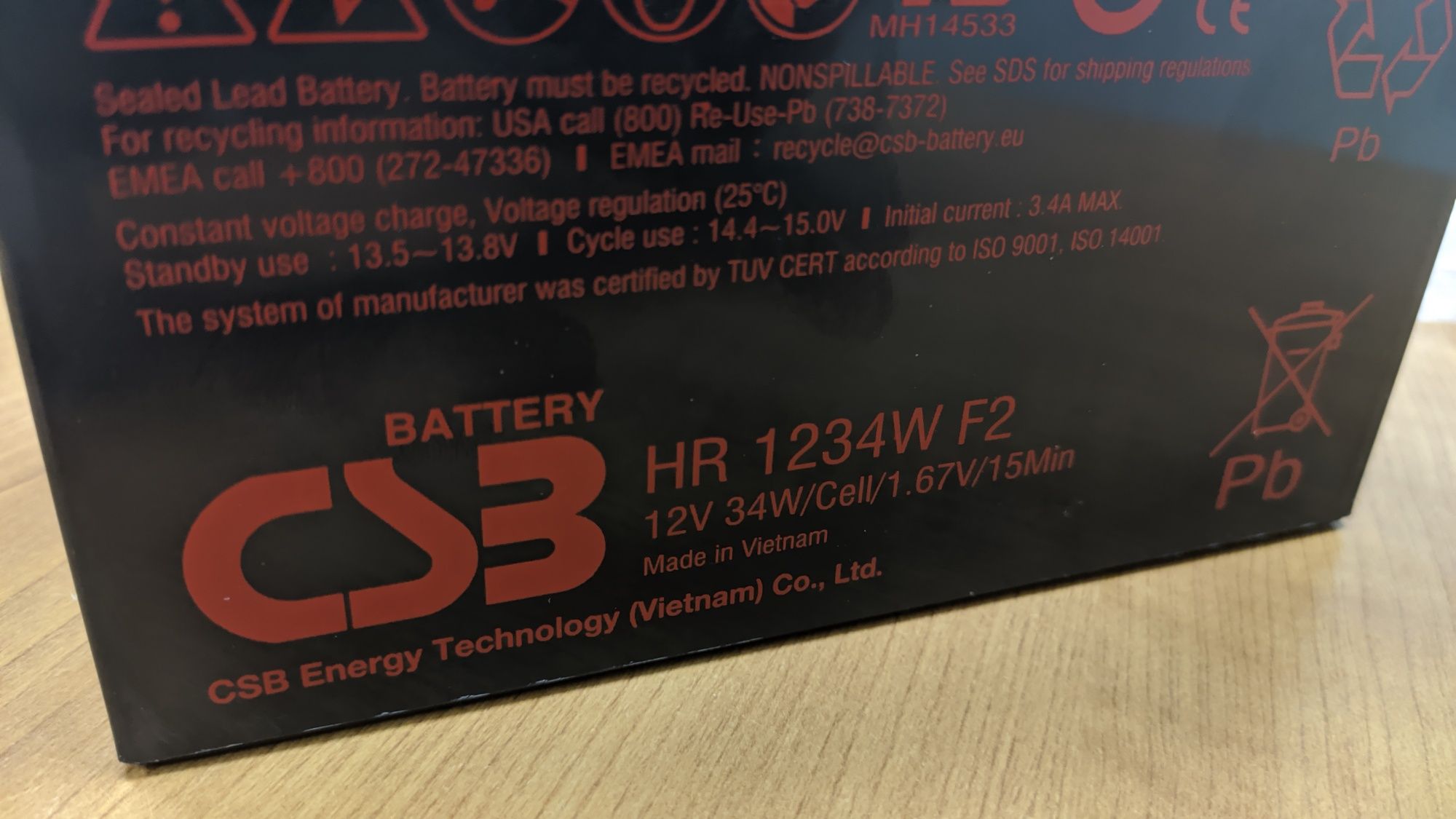 Нова посилена акумуляторна батарея CSB AGM 12V-9Ah (HR1234WF2)