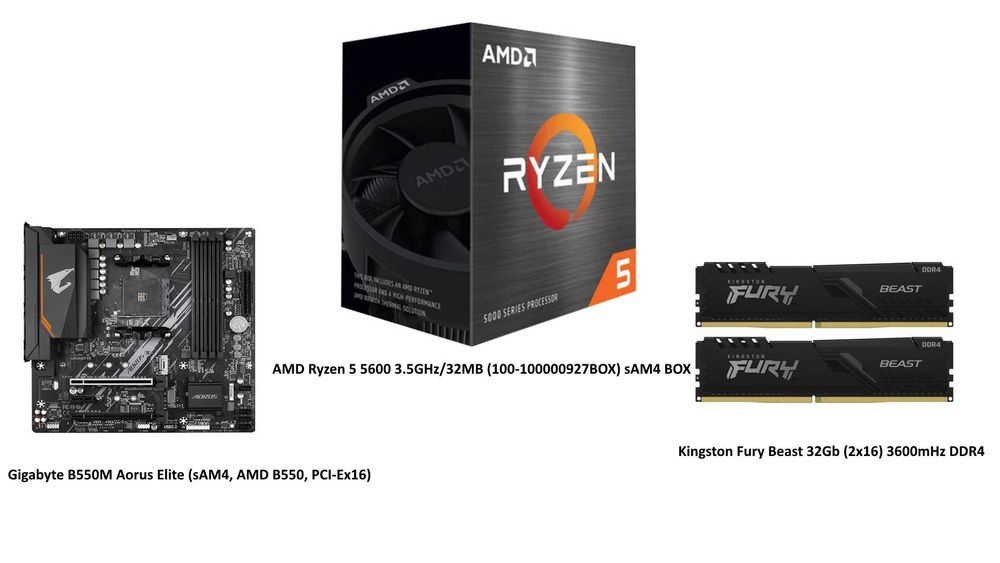 Gigabyte B550M Aorus Elite+AMD Ryzen 5 5600+Kingston Fury Beast 32Gb