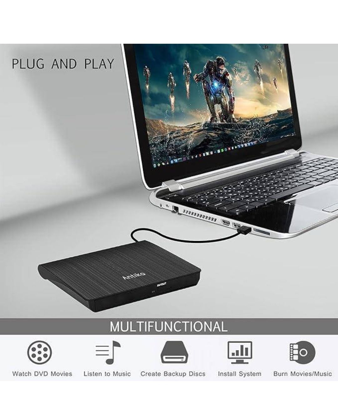 Портативний кардридер Antika DVD-RW LT801 з зовнішнім CD-приводом USB