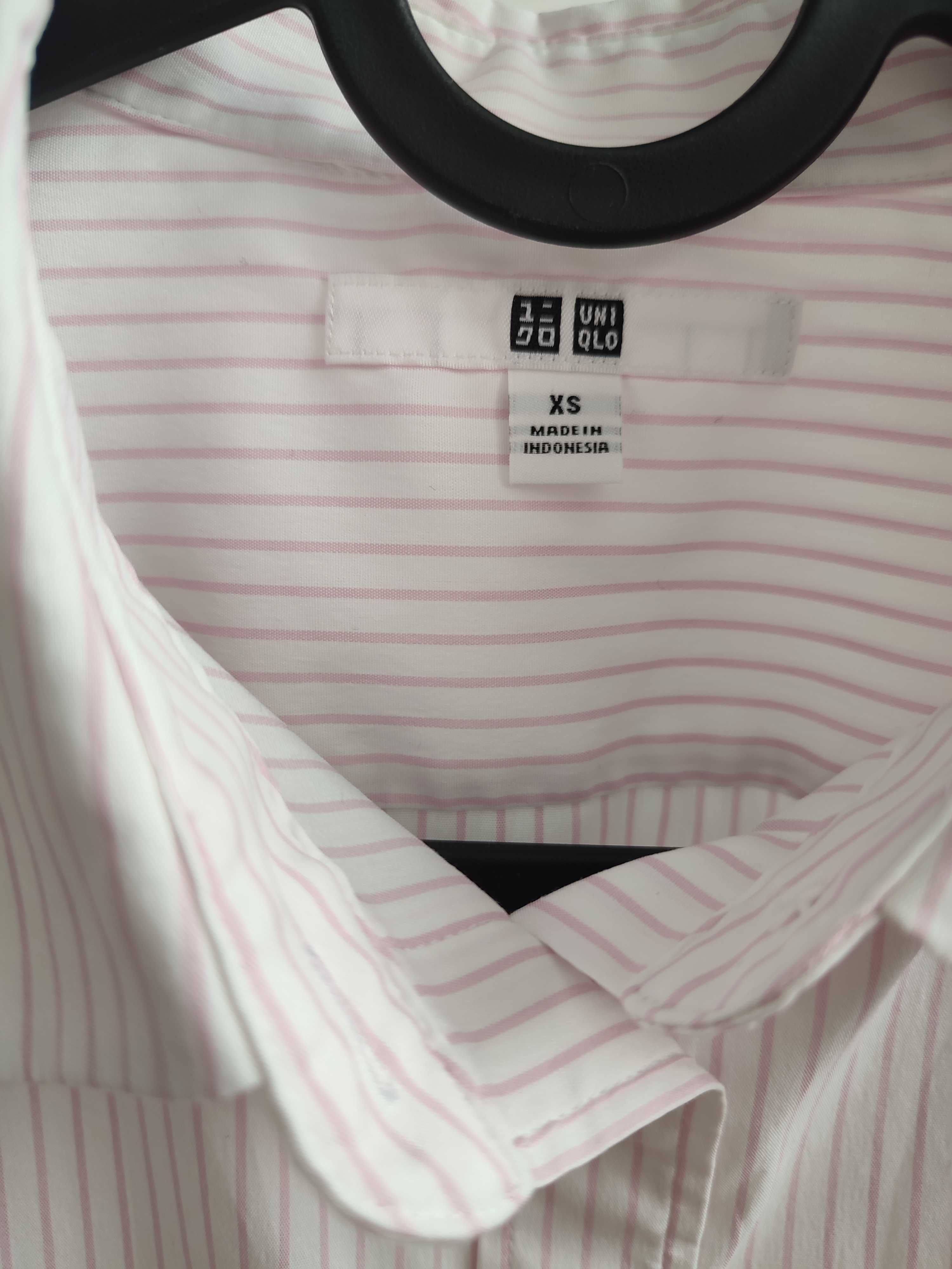 Biała koszula w różowe paski uniqlo rozm xs