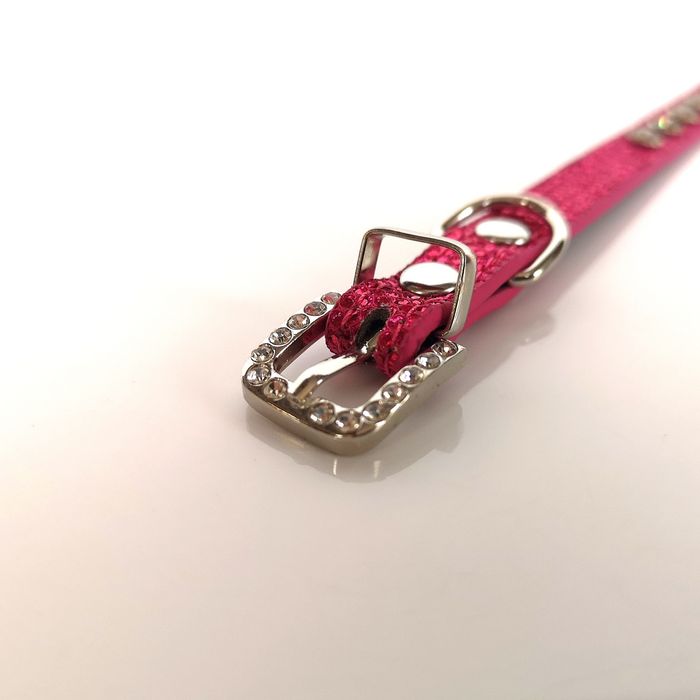 Biżuteryjna obroża dla psa, z cyrkoniami, fuksja, rozmiar S