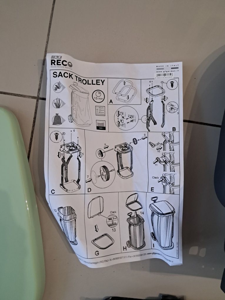 KOSZ NA ŚMIECI do ogrodu składany 100L RECO Trolley Sack