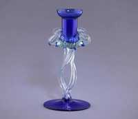 Świecznik szklany kobaltowy Krosno wys 17,5cm PRL