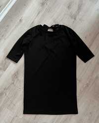 czarna elegancka sukienka o prostym kroju z rękawem 3/4 reserved