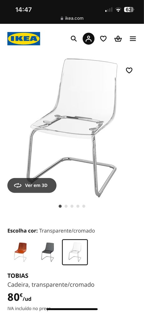 Mesa e 4 cadeiras ikea acrilico transparente 1,90cm c 90cm