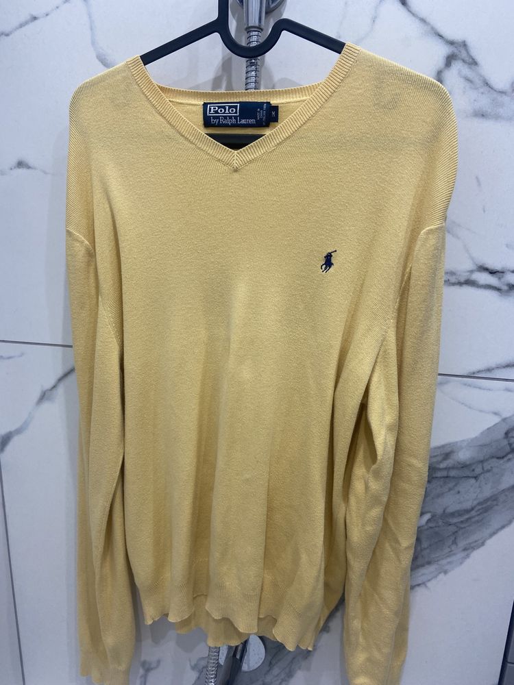 Sweter w serek Polo Ralph Lauren M żółty  100% bawełna pima