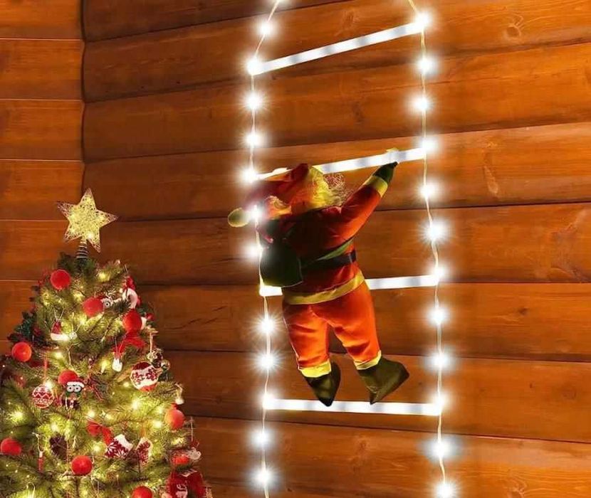 Новорічна декорація Санта Клаус на сходах 98 LED