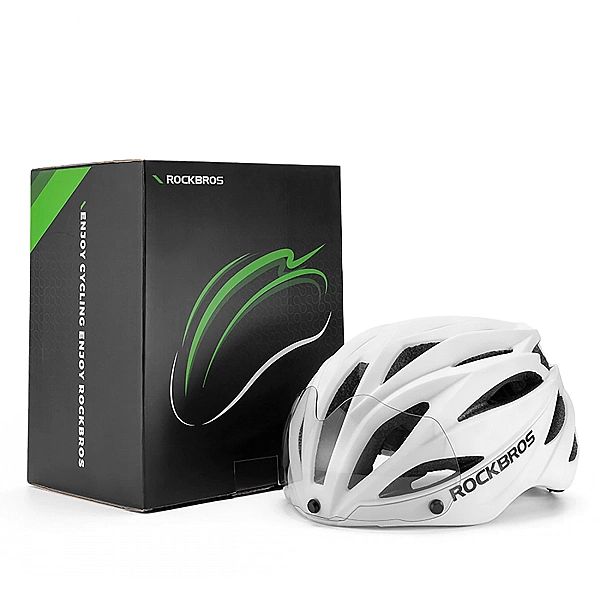 Kask rowerowy Rockbros z szybką, odpinane okulary z ochroną UV, unisex