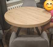Stół solidny okrągły Czarny + DĄB ARTISAN Ø100 rozkładany do 300 cm