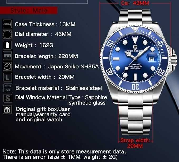 Zegarek Pagani Design nowy automat NH35 komplet