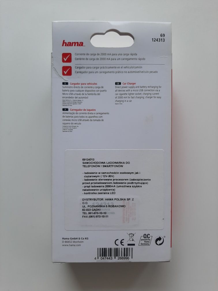 Ładowarka samochodowa do telefonu/smarfona micro USB