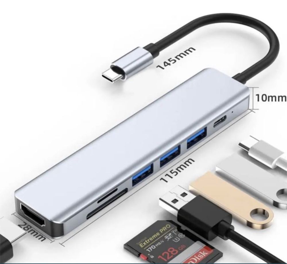 Adaptador USB C (HDMI, USBs, cartões SD…)