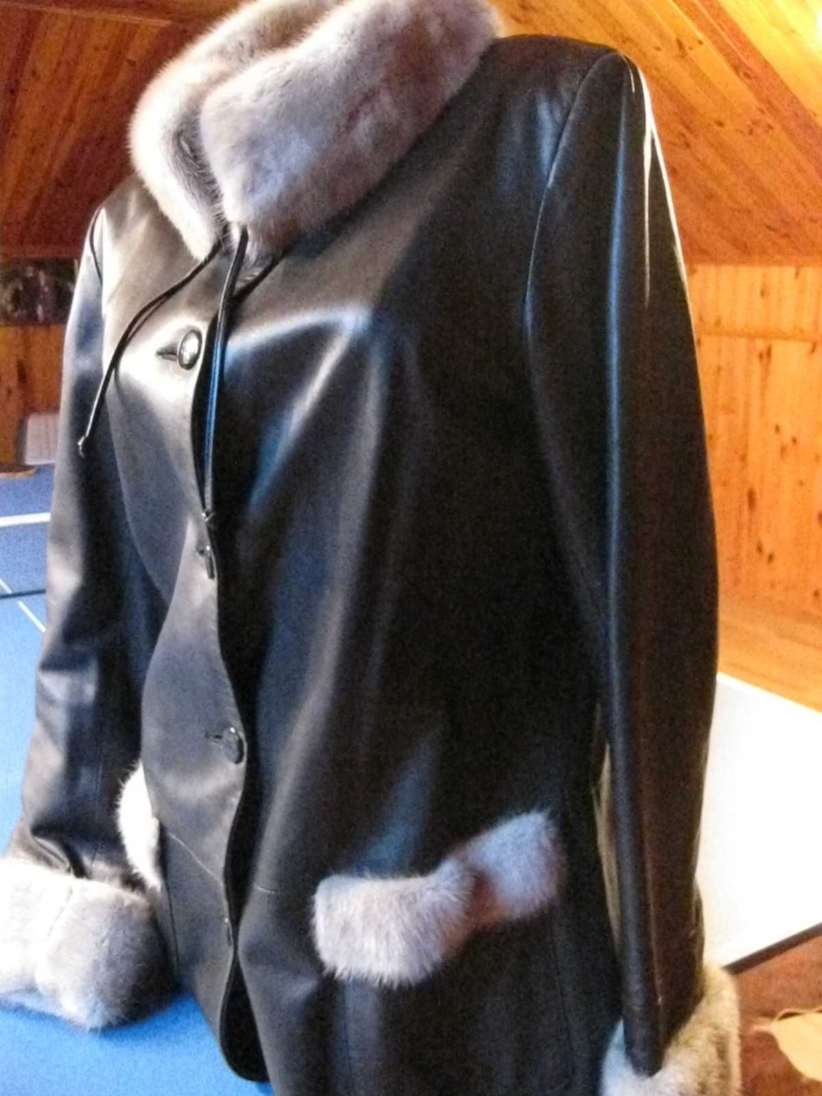кожаная куртка с норкой-полупальто р 46-48 Турция