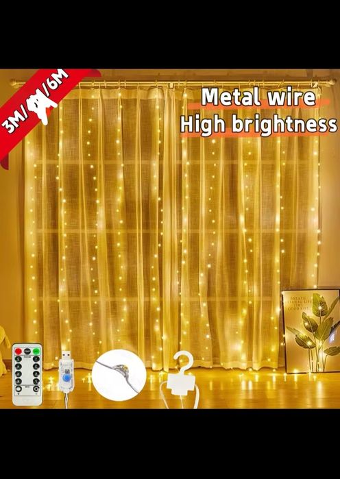 Гірлянда штора USB 3*2 з гачками 3*3 Роса 20 метрів Є ОПТ