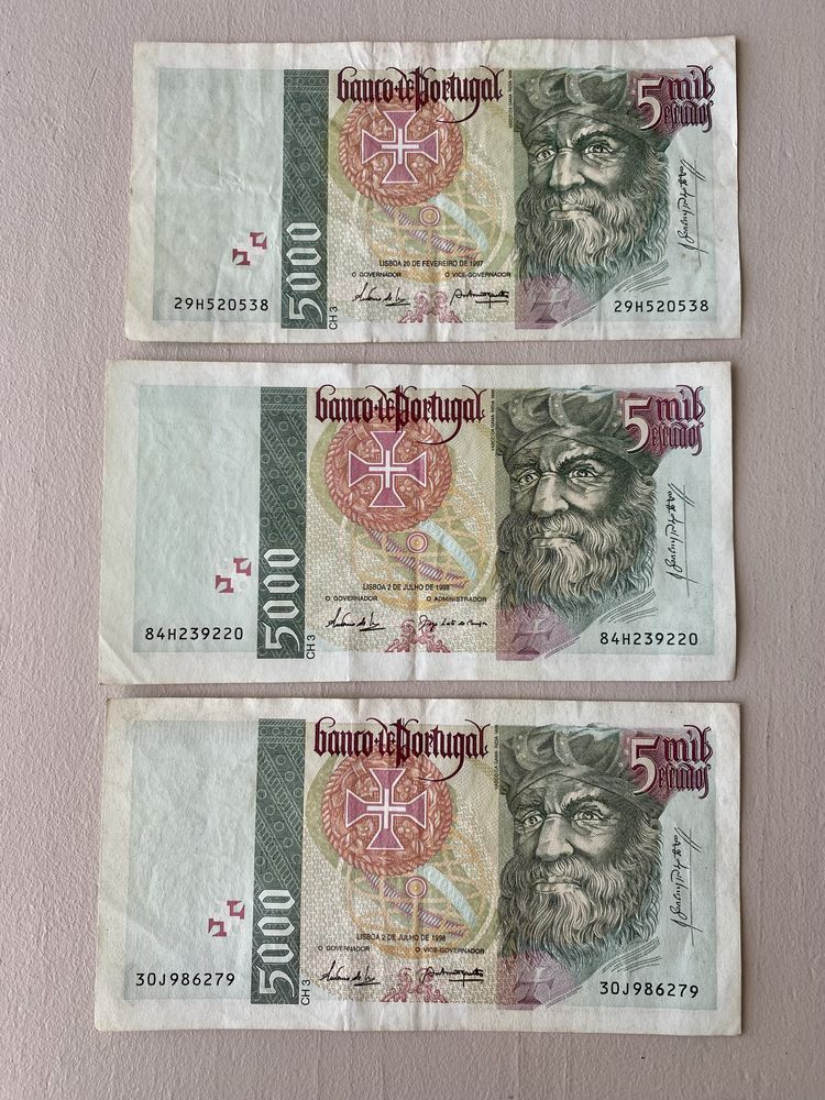 3 notas de 5000 escudos 1997 e 1998