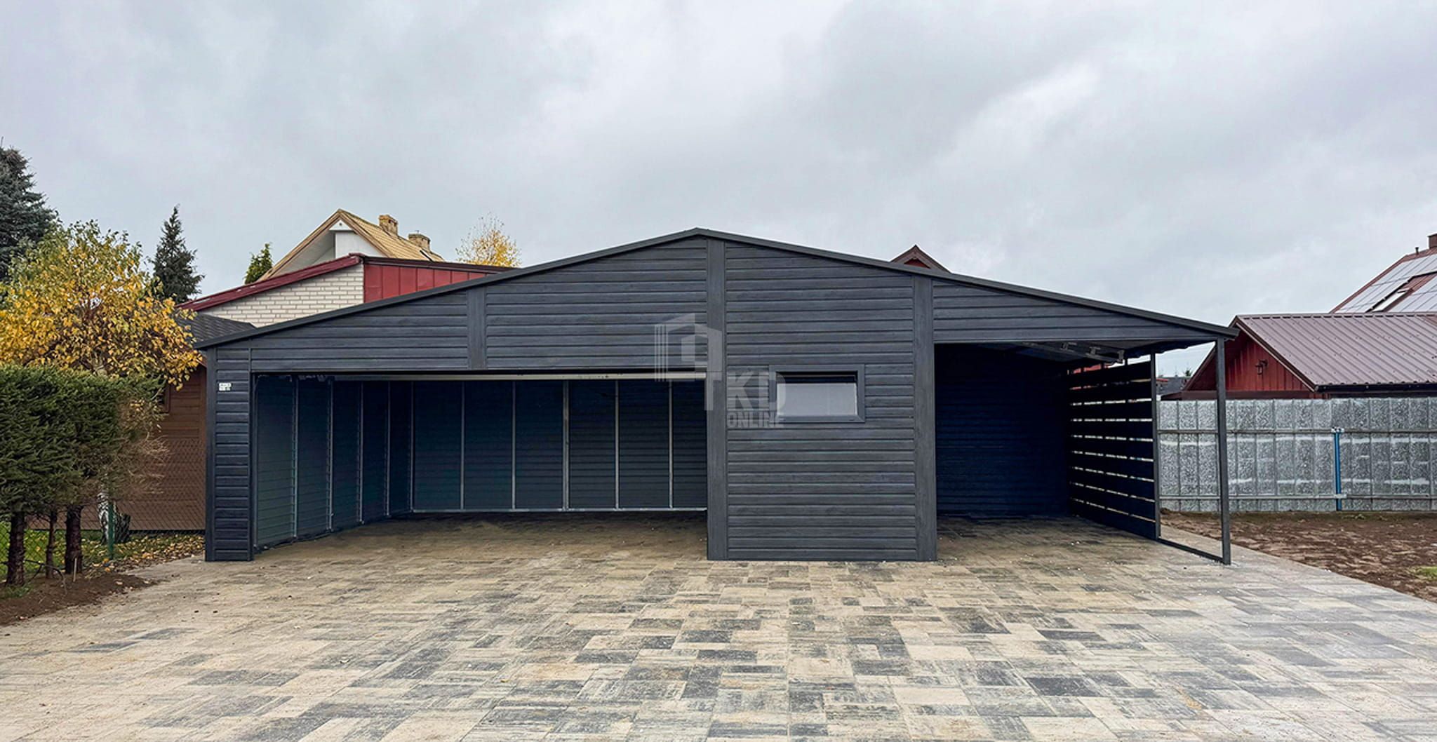 Garaż Blaszany Premium 8X6M + Wiata 3X6 Brama Drzwi Okno Rynny Tkd328