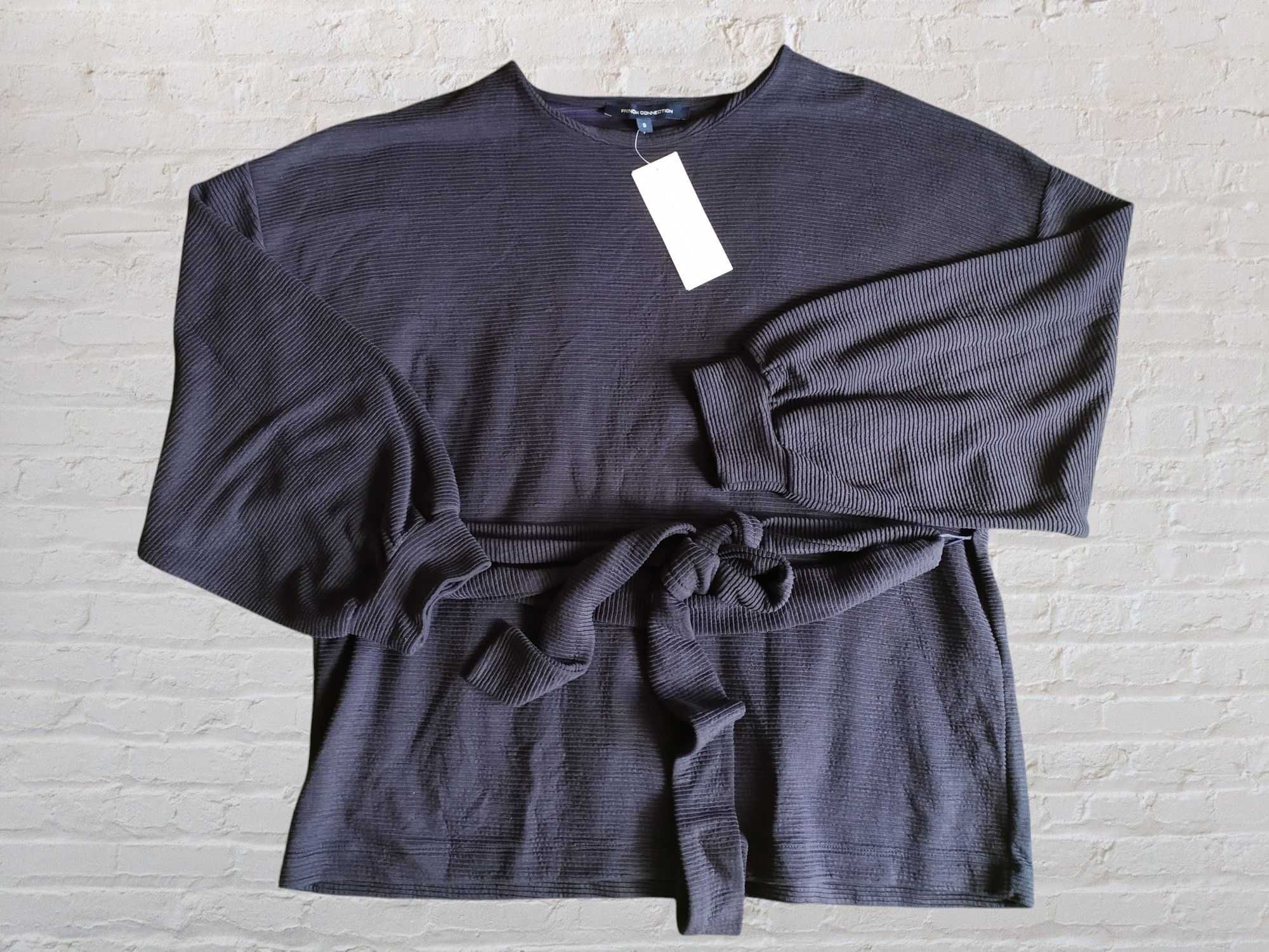 French Connection sweter wiązany w pasie granat oversize