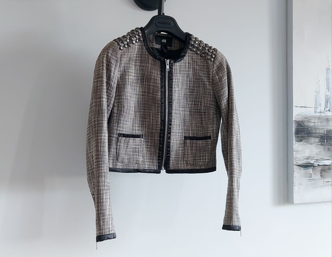 Krótki żakiet tweedowy H&M r. 34 XS