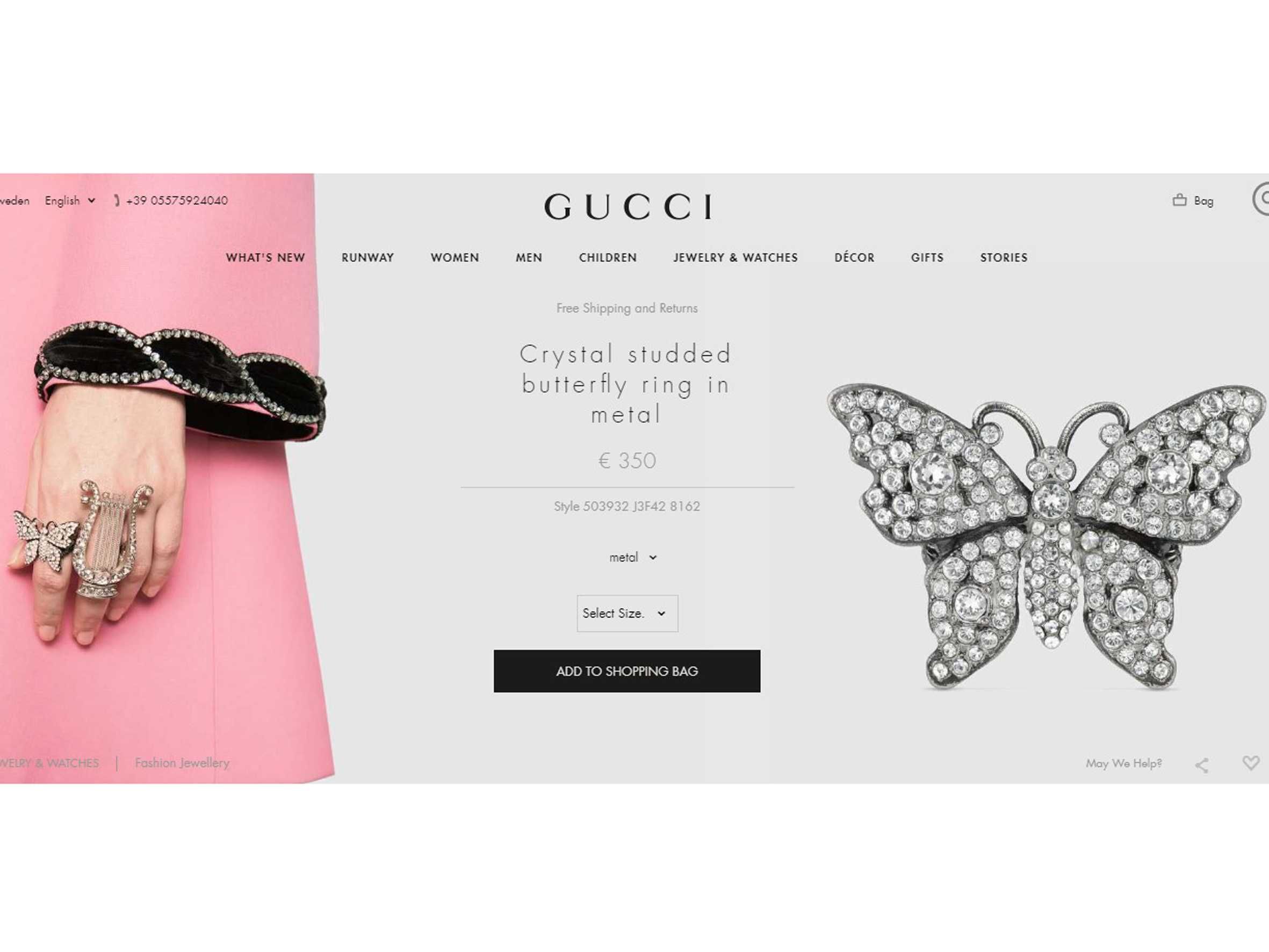 Роскошное кольцо бабочка с кристаллами gucci размер 18