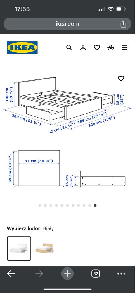 Łóżko Malm Ikea z 4 szufladami / pojemnikami 180x200 + dno leirsund