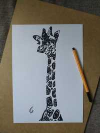 Rysunek: żyrafa - cienkopis, blok t. A4, 250 g/m2