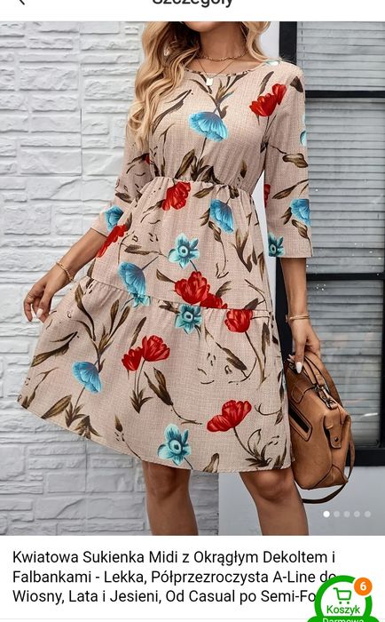 Sukienka damska kwiaty zwiewna