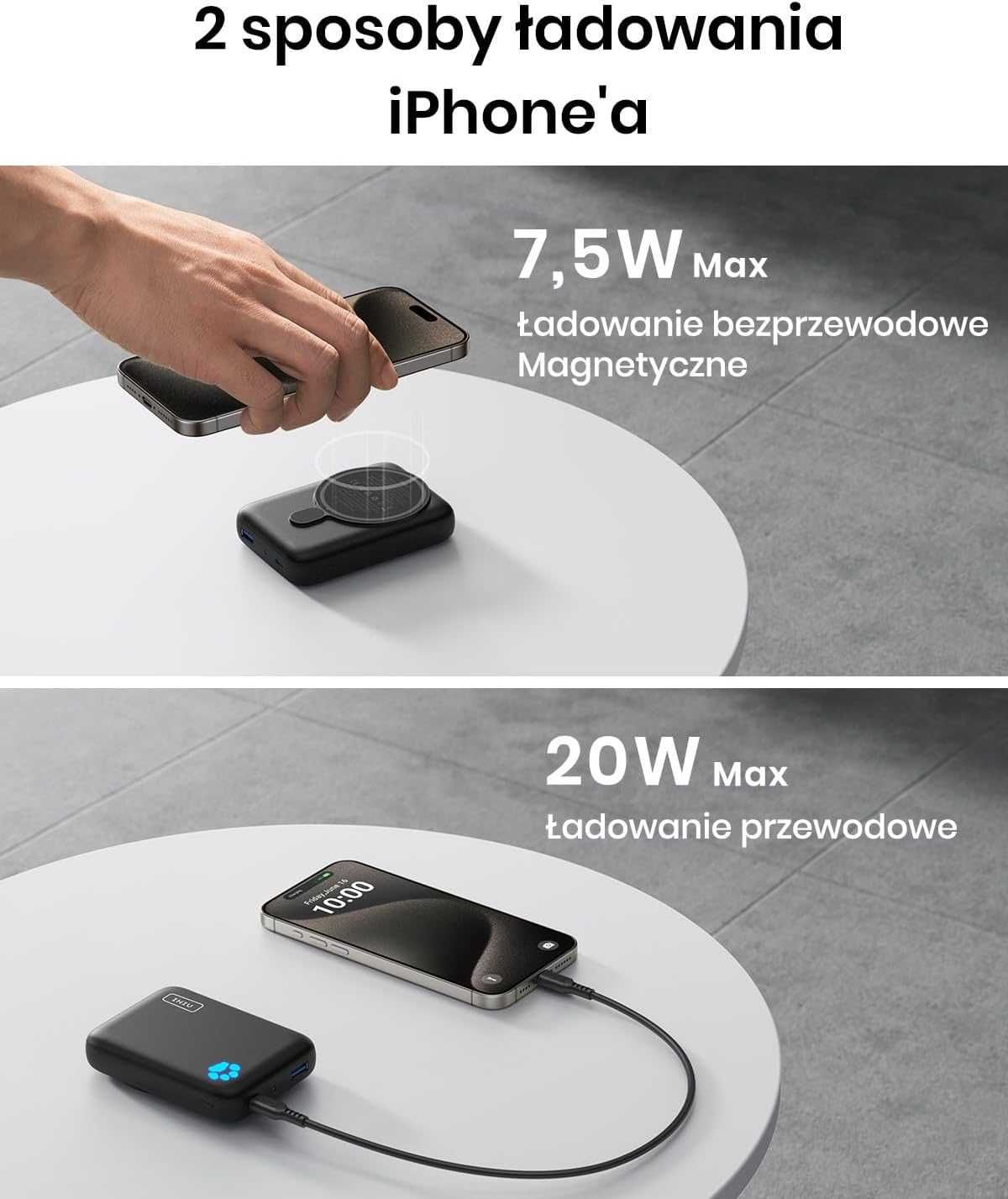 INIU BI-B43 PowerBank magnetyczny MagSafe 10000mAh 20W USB-C czarny