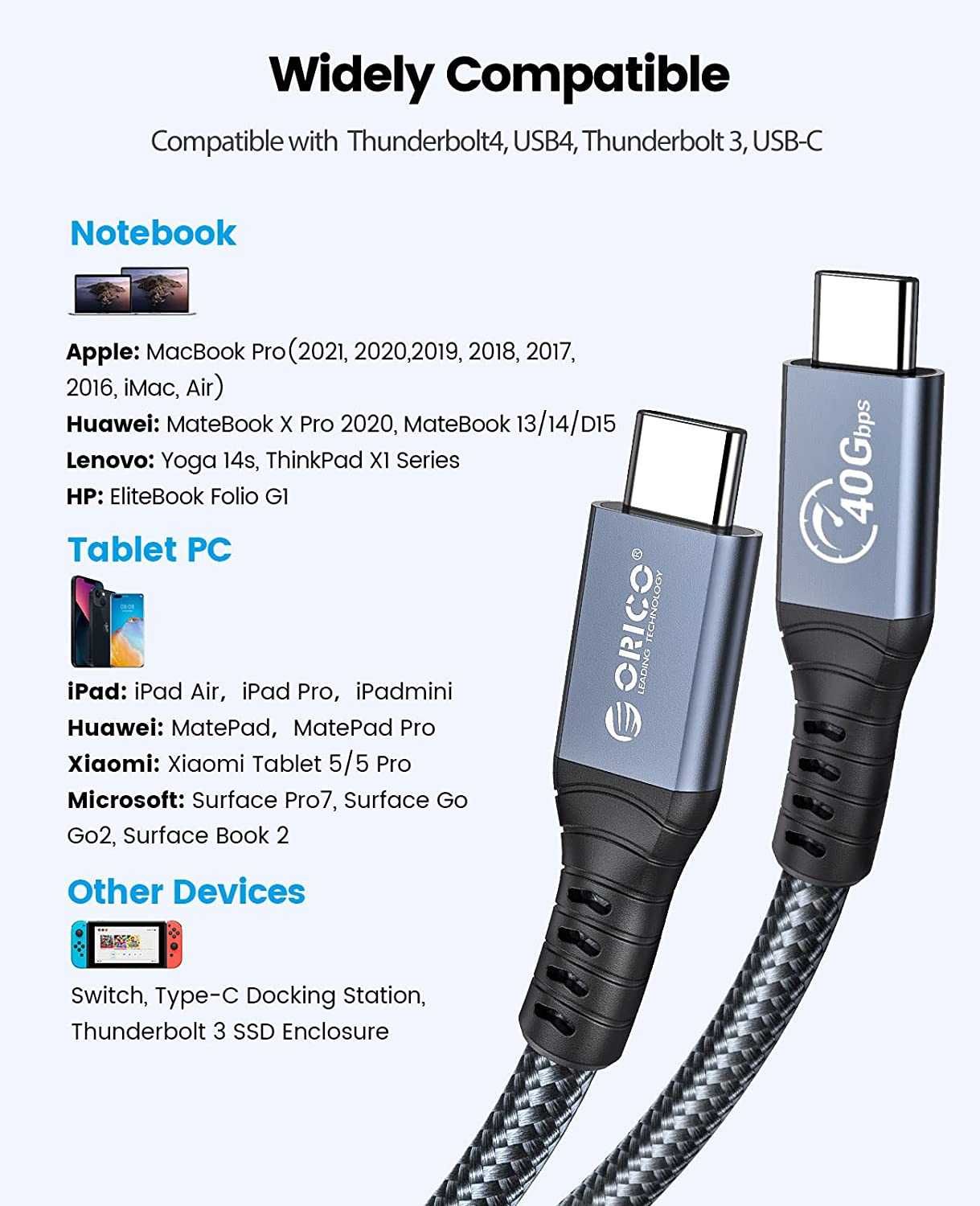 Kabel do Thunderbolt 4, 40 Gbps, 0,3