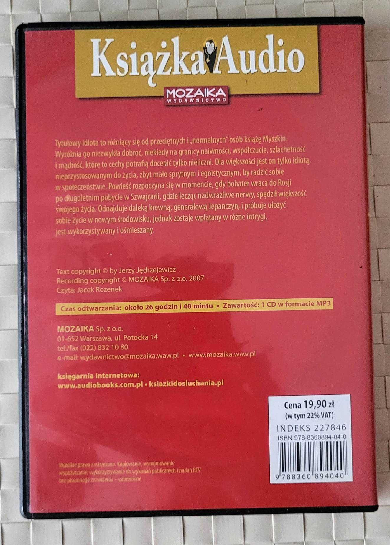 Audiobook "Idiota" Fiodor Dostojewski CDmp3 czyta Rozenek Jacek
