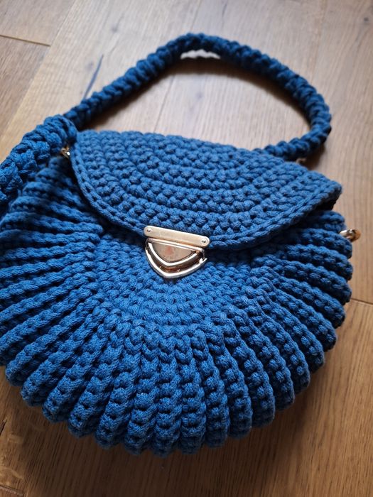 Torebka ręcznie robiona granatowa pleciona handmade