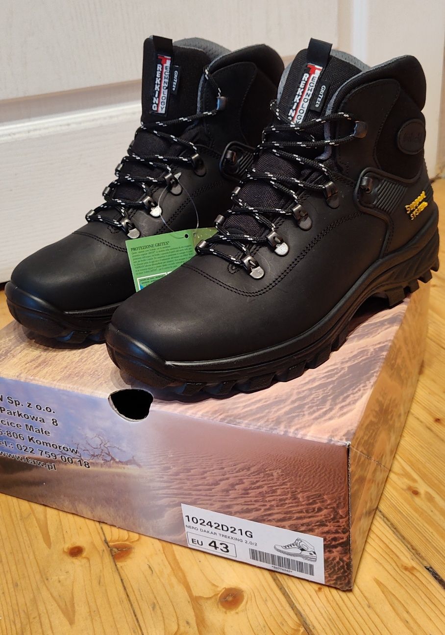 Czarne skórzane buty trekkingowe górskie wojskowe taktyczne Kaiteki 43
