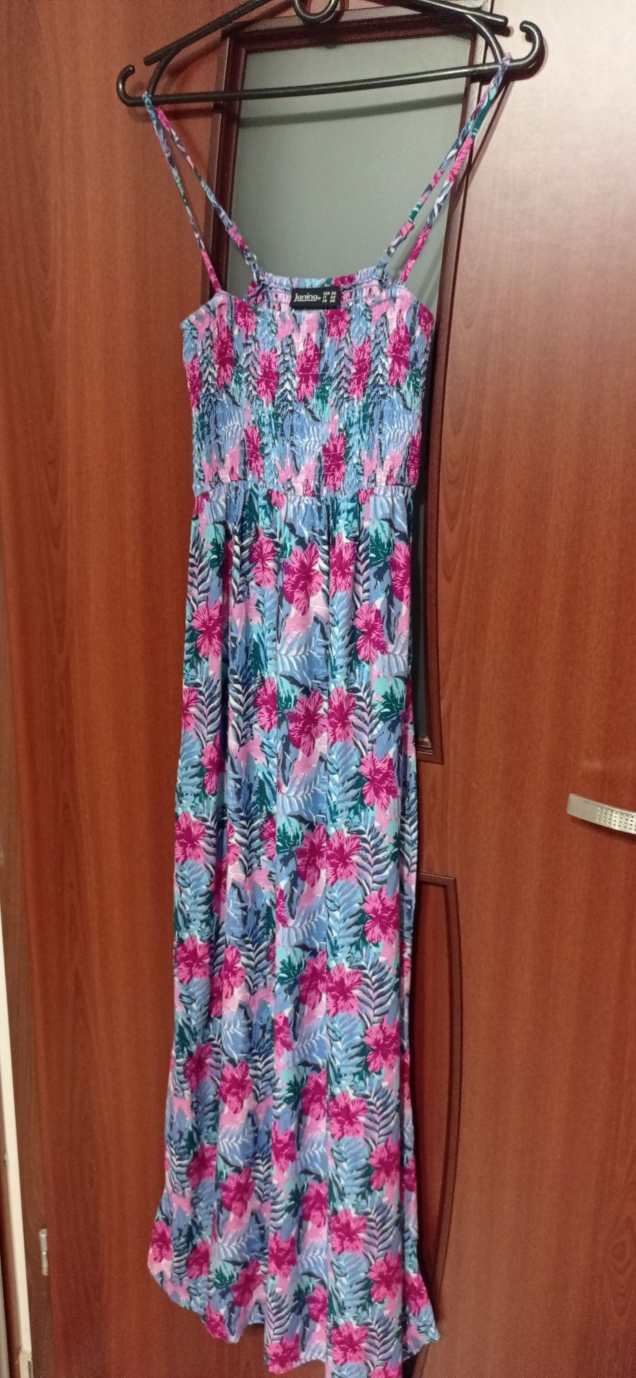 Piękna sukienka tuba na ramiączkach kwiaty zwiewna maxi 36 /38 S/M