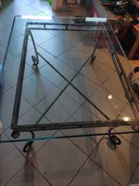 Stolik szklany z mosiężnym stelażem