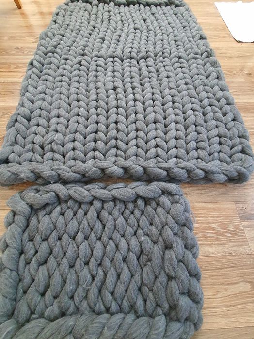 Koc z wełny czesankowej szary + poduszka