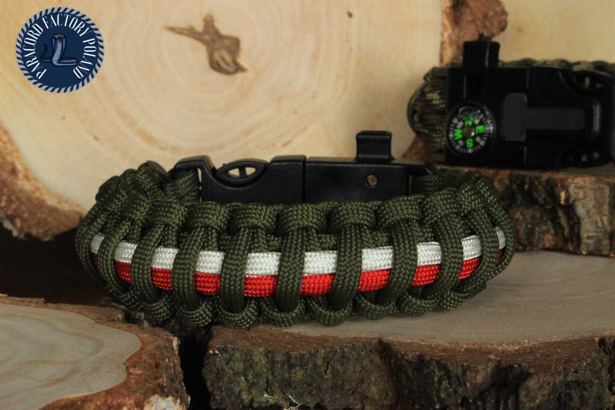 Bransoletka patriotyczno-survivalowa paracord kompas krzesiwo