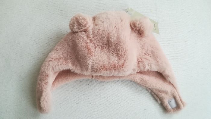 ZARA Baby Czapeczka z uszkami różowa ciepła 50 cm