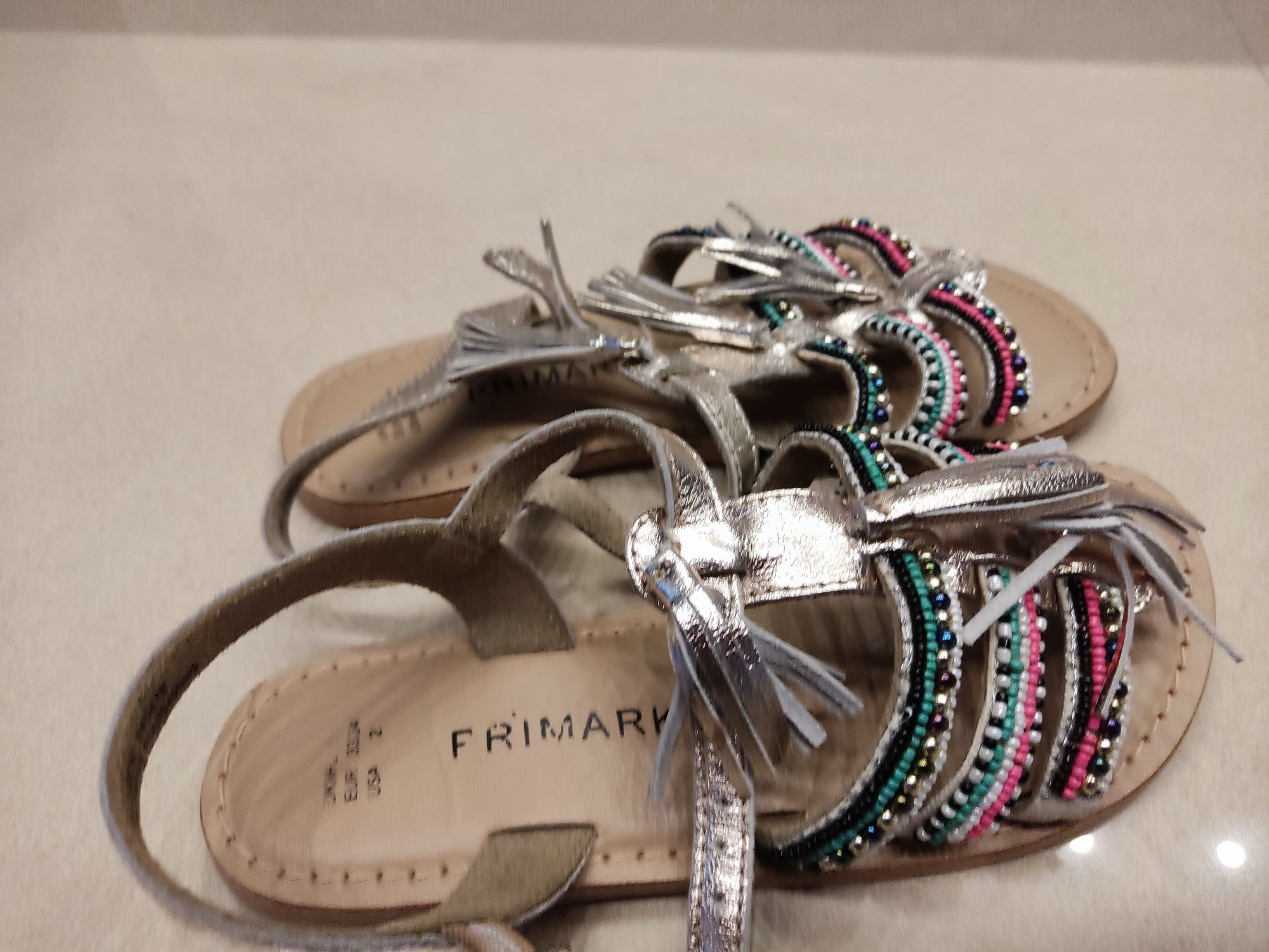 Primark piękne skórzane sandały boho koraliki r.33/34