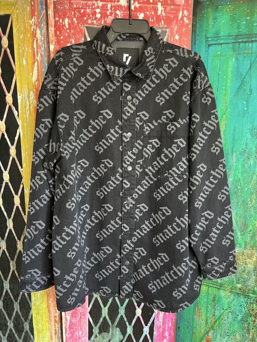 Czarna kurtka jeansowa koszulowa rozpinana z nadrukiem Reporter Young