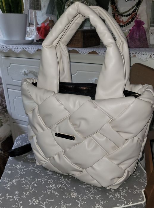 2x Torba pleciona przeplatana shopperka pikowana  Massimo Contti puder