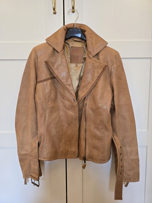 Kurtka ramoneska S Stradivarius camel skóra 100%