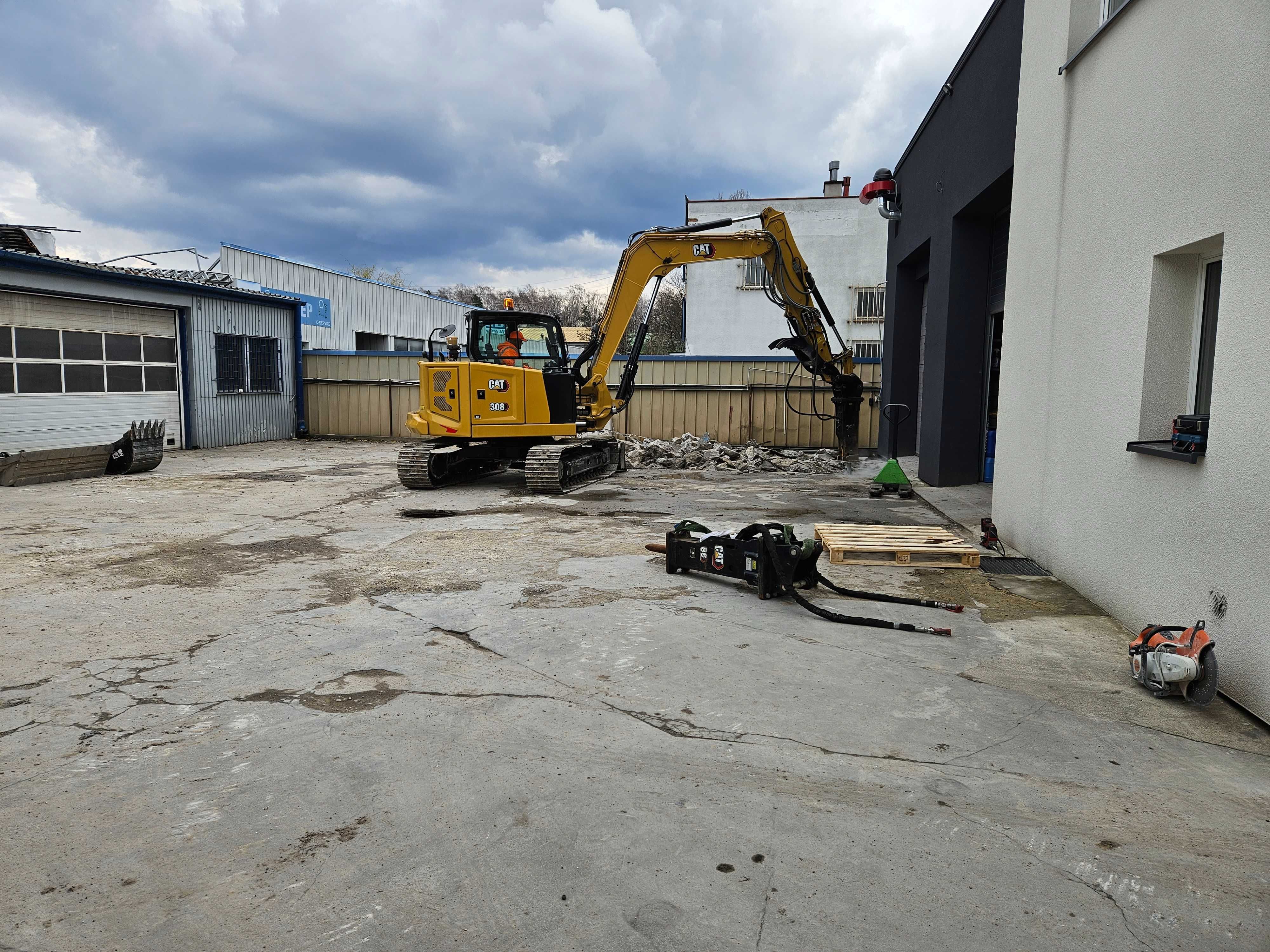 Usługi koparką z młotem cat 308 wywóz betonów z wyburzenia legal bdo