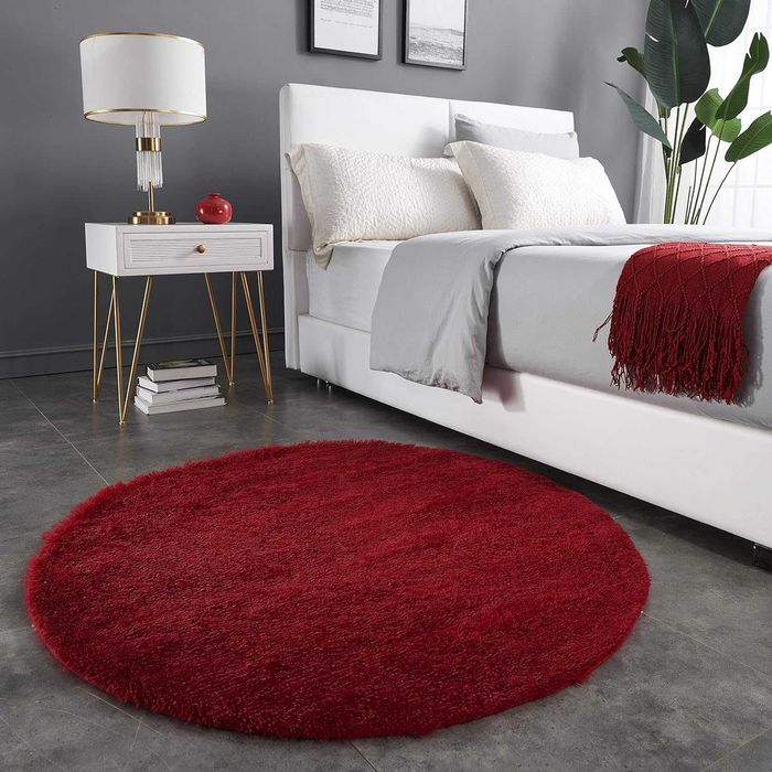 Okrągły dywan z długim włosiem 200 cm, czerwony, miękki i puszysty