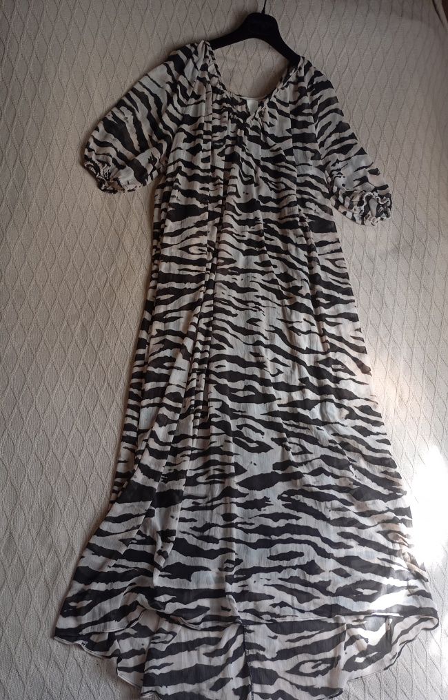 H&M S-L luźna długa owersizowa sukienka wzór zebra