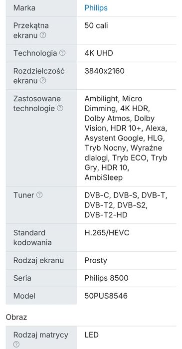 NOWY Philips 50cali 4K UHD Android Ambilight SMART telewizor