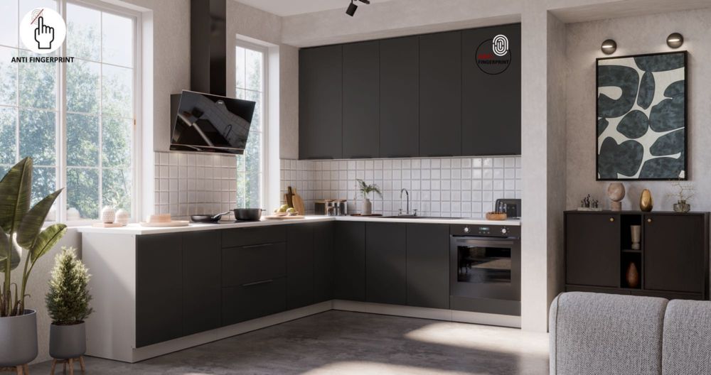 Meble kuchenne kuchnia CZARNA ANTYFINGER zestaw mebli MAT BLACK