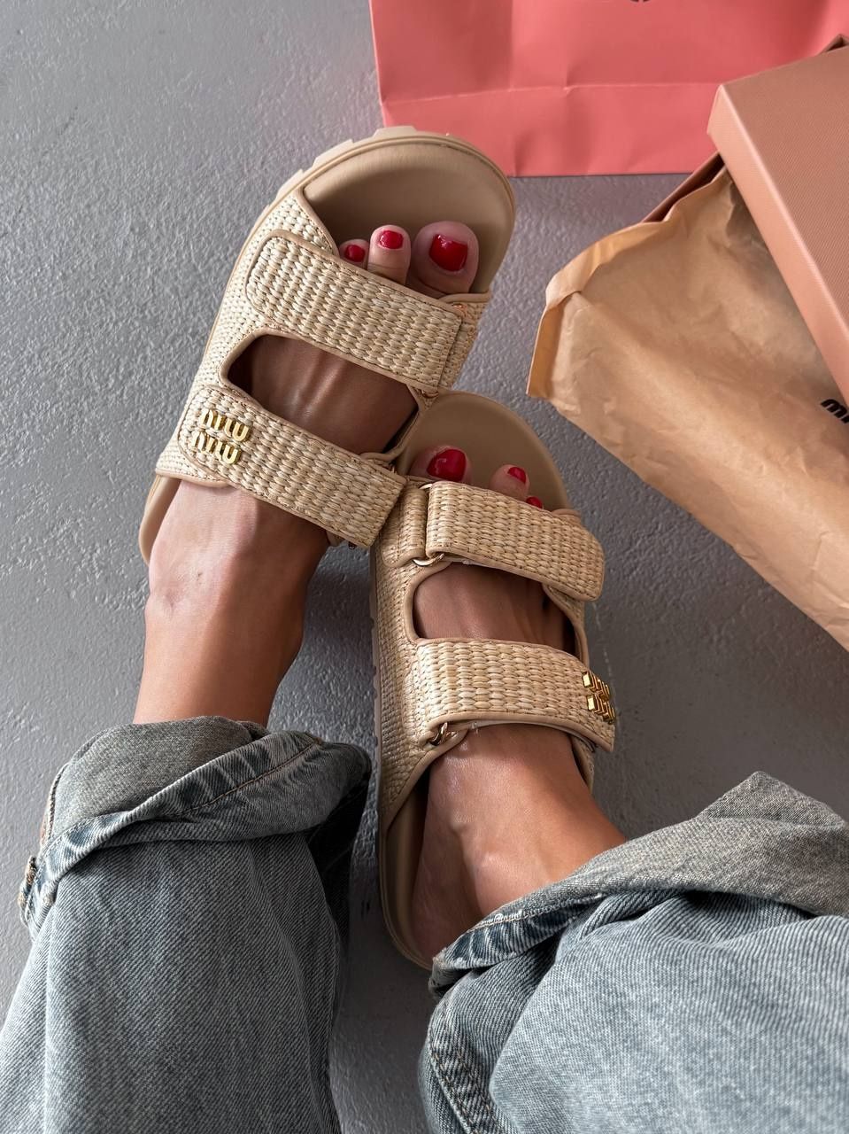 р36-41 Шльопанці Miu Women's Miu Crochet knit slides Beige Brown Black